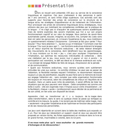 Jeux au carrefour du langage et des fonctions exécutives Jeux au carrefour du langage et des fonctions exécutives